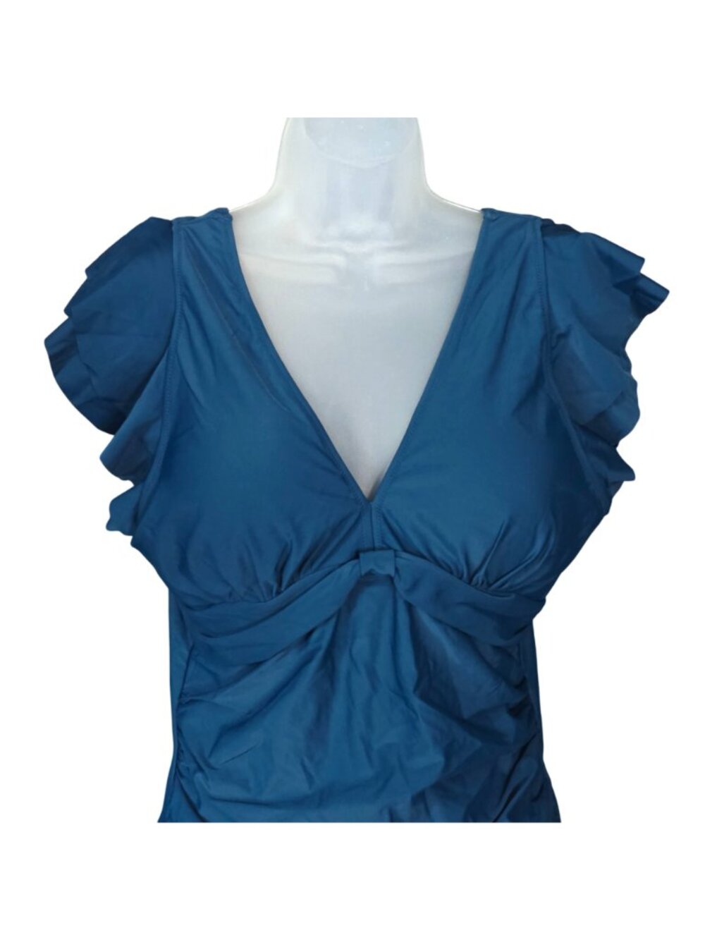 Teal Ruffle V Neck One Piece Swimsuit XXL Slimming Flutter Sleeve Tummy Control - Picture 2 of 7